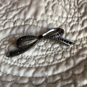 Monet Black Rhinestone Bow Brooch